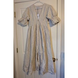 Plaid Puff Sleeve Maxi Dress